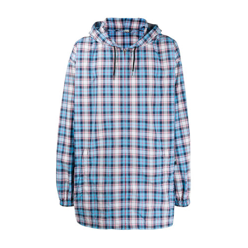 GUCCI/古驰 蓝色格纹男士连帽男士夹克 经典格纹 男士外套 卫衣 风衣 上装 抽绳款 拉链款瑕疵特卖（陈列痕迹，不影响使用）