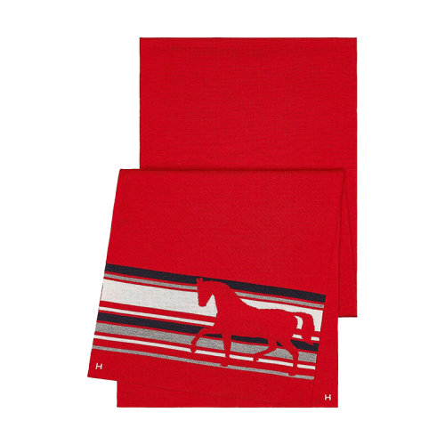 HERMES/爱马仕 男士红/海军蓝/白色火热的马条纹图案羊绒真丝围巾H733767T01