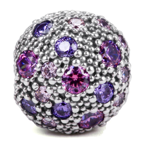 PANDORA/潘多拉 女士粉紫色925银+立方氧化多彩锆石镶嵌固定扣串饰串珠 791286CFPMX