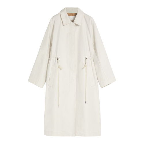 MaxMara/麦丝玛拉 22年早春新款 FTRENCH系列 女士奶白色纯棉华达呢防水直剪裁长款风衣夹克9021062706030