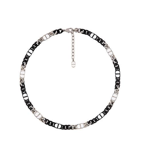 DIOR/迪奥 22新款 CD 1947系列 女士银色饰面黄铜黑色树脂“CD Icon”标志龙虾扣项链N1912HOMMT_D004