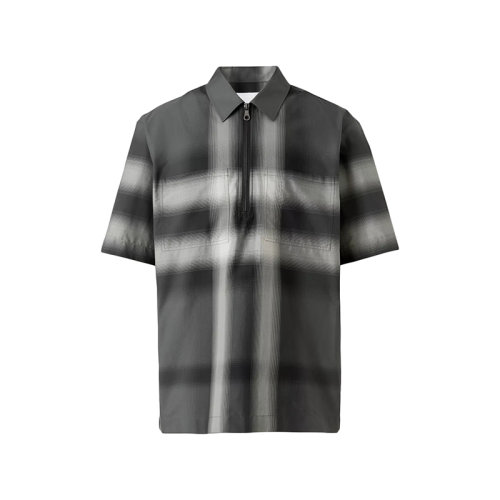 BURBERRY/博柏利 22年秋冬新款 Pop Trading Company联名系列 男士风暴灰色纯棉模糊格纹短袖衬衫80572941