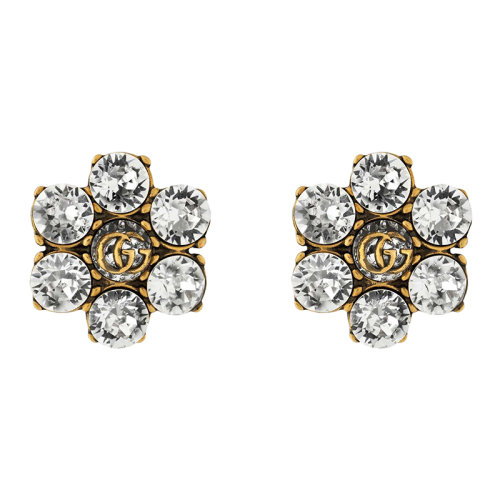 GUCCI/古驰  镀金的金属 双G透明水晶耳环645685J1D508062