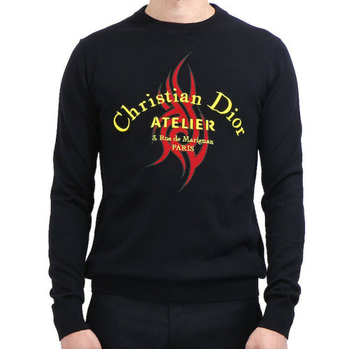 Dior/迪奥 男装 服饰 黑色羊毛logo刺绣时尚圆领长袖 男针织衫毛衣