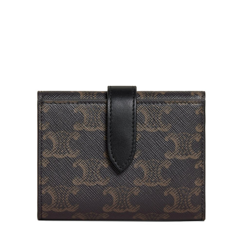 CELINE/赛琳  女士小号老花涂层帆布黑色皮革饰边紧凑型钱包10H482DB7.38SI