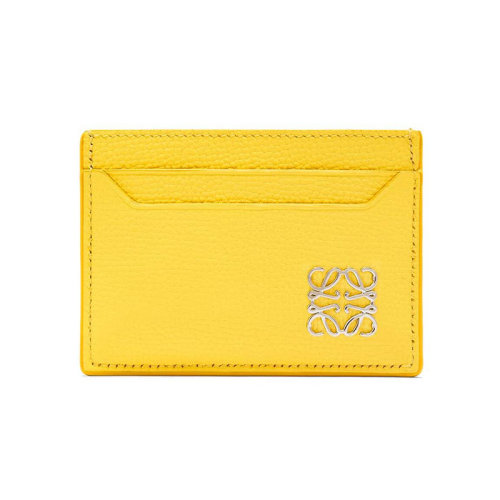 LOEWE/罗意威 22新款 女士柠檬草色鹅卵石纹牛皮革金属徽标扁平卡片夹C821075X01-8240