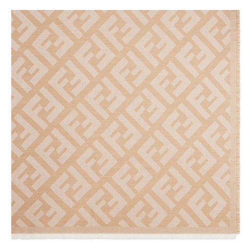 FENDI/芬迪 女士米色织羊毛和羊绒混纺大号方形FF图案披肩FXT069A669F0QB9