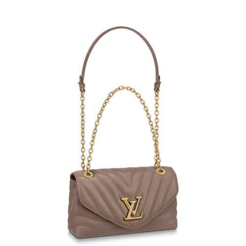 Louis Vuitton/路易威登 22春夏新款NEW WAVE系列 女士灰褐色绗缝光滑牛皮革复古金扣金链单肩斜跨手提链条包M58550