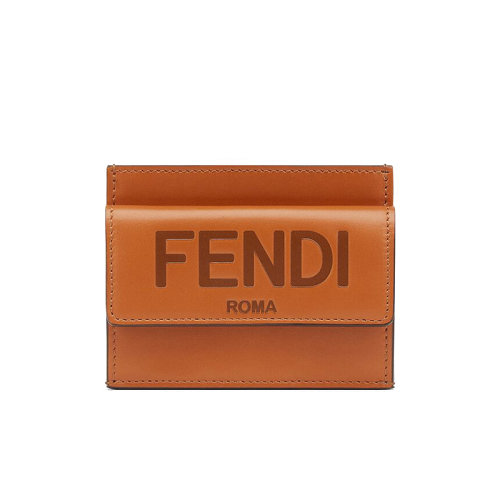 FENDI/芬迪  女士棕色小牛皮印刷Fendi Roma字体卡片夹8M0423AAYZF0QVK