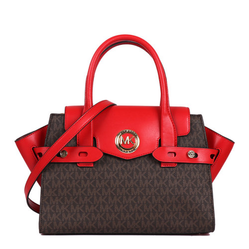 Michael Kors/迈克·科尔斯 CARMEN系列女士拼色涂层帆布配皮经典MK字母徽标印花按扣开合单肩包斜挎包手提包女包 30S0GNMS1B 多色可选