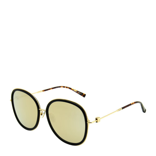 MaxMara/麦丝玛拉 复古 板材 合金 方圆 全框 女士 太阳镜 黑色镜框 金色反光镜片 墨镜 眼镜 MMMARILYN IFS 58mm