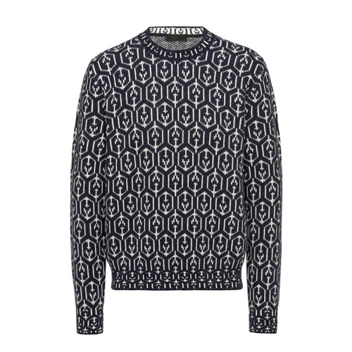 PRADA/普拉达 男士海军蓝/白色羊毛和羊绒提花圆领毛衣UMB258_1ZJ0_F057L_S_212