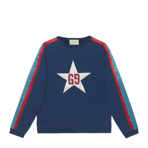 GUCCI/古驰  男装 服饰 蓝色棉质五星字母印花时尚长袖圆领T恤男士卫衣