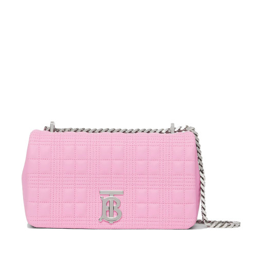 BURBERRY/博柏利  Lola系列 女士小号樱草花粉色绗缝羊皮TB徽标链条斜挎单肩萝纳包80459911