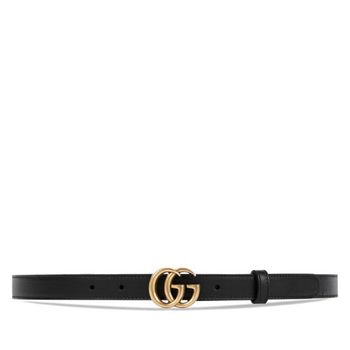 GUCCI/古驰 女士黑色皮革细款金色双G扣腰带 2cm宽 409417 AP00T 1000