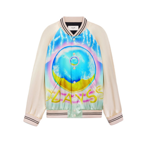 CELINE/赛琳 22年春夏新款 MARCELO LAVIN联名系列 男士拼色粘胶纤维面料HEAVENLY DAYS印花学院风夹克2V28H353Q.14MC