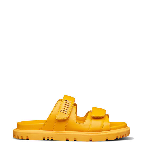 DIOR/迪奥 22年秋冬新款 DIORACT系列 女士黄色羊皮革魔术贴饰带凉拖KCQ718LAB_S18Y