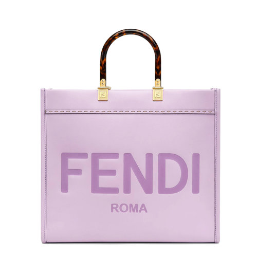 FENDI/芬迪 22新款SUNSHINE系列 女士中号淡紫色小牛皮徽标有机玻璃手柄单肩手提托特包8BH386ABVLF1HOV