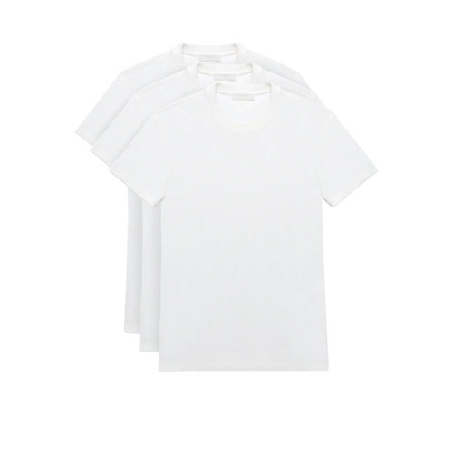 PRADA/普拉达 22年春夏新款 男士白色纯棉三角徽标圆领短袖T恤三件套UJM492_ILK_F0009_S_181