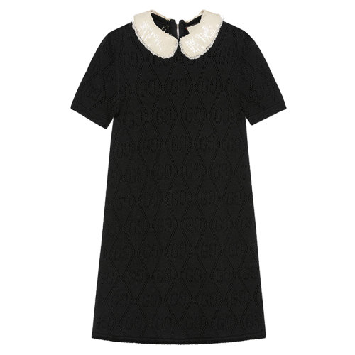 GUCCI/古驰 黑色刺绣领羊毛连衣裙646227XKBQH1043