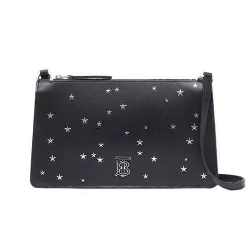 BURBERRY/博柏利 22新款 女士迷你黑色星形印花皮革拉链开合调节细肩带手拿包80606471