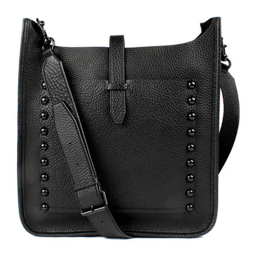 Rebecca Minkoff/瑞贝卡·明可弗 女士黑色粒面皮质铆钉装饰敞口开合单肩包斜挎包女包 HS16MULX62BLACK