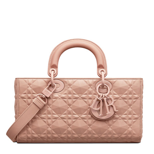 DIOR/迪奥 22新款LADY D-JOY系列 女士玫瑰粉牛皮革钻石形图案藤格纹饰同色系徽标字母吊饰配可拆卸皮革肩带单肩斜跨手提戴妃包M0540INEA_M49P