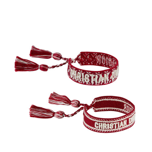 Dior/迪奥 22春夏新款J'ADIOR系列 女士酒红色棉质饰徽标刺绣和流苏双支老花抽绳手绳手链 B0961ADRCO_D01R