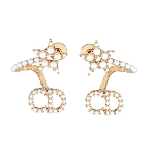 DIOR/迪奥 镀金星星和CD徽标形金属镶树脂珍珠 耳钉 E1099CDLRS_D301