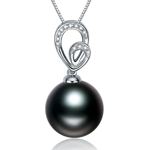 SANDYRILLA/仙蒂瑞拉 13-14mm大溪地黑珍珠18K金钻石吊坠-拥梦