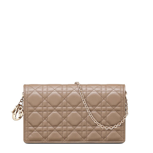DIOR/迪奥 20  LADY DIOR系列 女士灰褐色藤格纹小羊皮链条手拿包S0204ONMJ_M45M