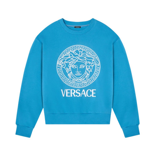 VERSACE/范思哲 女士蓝色棉质经典印花装饰圆领长袖上衣卫衣 1004132-1A01174-1V440