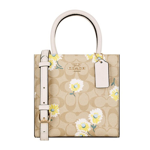 COACH/蔻驰 女士拼色印花PVC配皮经典双C字母徽标印花小雏菊装饰磁扣开合单肩包斜挎包手提包女包 C3599IMOTV