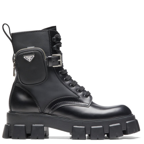 PRADA/普拉达 秋冬 Monolith系列 男士黑色皮革和尼龙中筒靴2UE007_3L09_F0002_F_D002