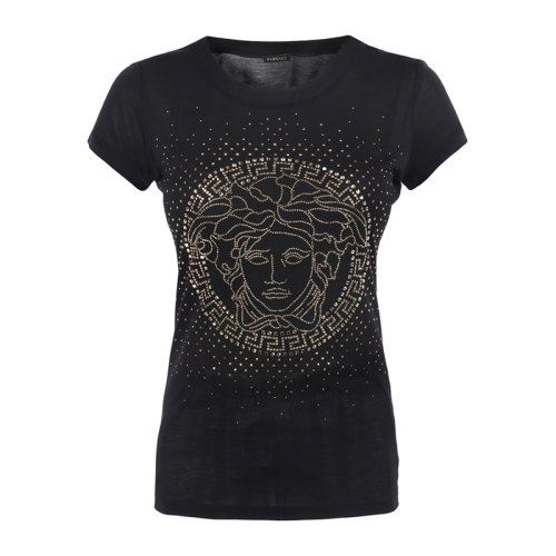 VERSACE JEANS/范思哲牛仔 女士黑色棉质经典美杜莎头像印花装饰圆领短袖上衣T恤 A73478-A218058-A1008