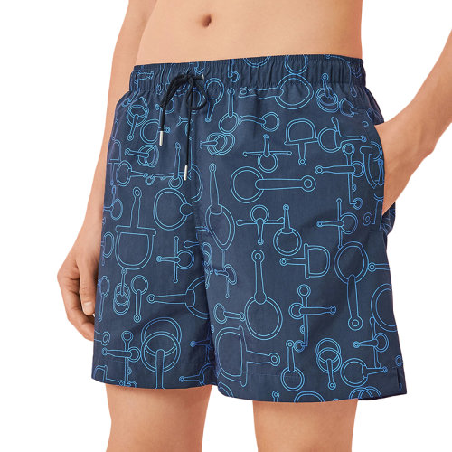 HERMES/爱马仕 22年秋冬新款 男士墨水蓝色尼龙面料Mors and Mors图案平角游泳短裤H258100H56CSM