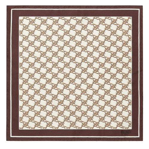 FENDI/芬迪 女士方形米色真丝FF Karligraphy图案围巾FXT337AHRRF1FR1