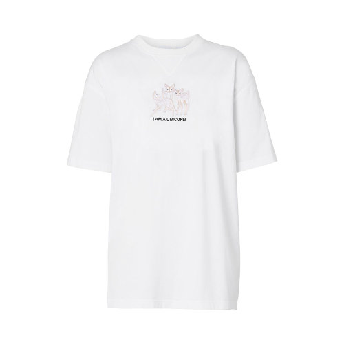 BURBERRY/博柏利 女士白色棉质圆领短袖上衣T恤 8042984