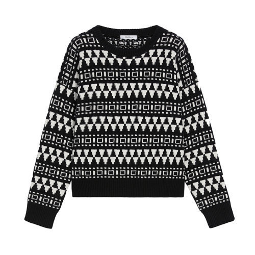 MaxMara/麦丝玛拉 22年秋冬新款 GABBIA系列 女士黑色/白色羊毛和羊绒混纺民族提花图案针织衫毛衣1366192306022