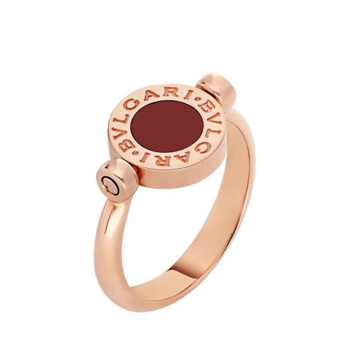 BVLGARI/宝格丽 BVLGARI系列 双面圆形18K金玫瑰金镶红玉髓白贝母 戒指 354715