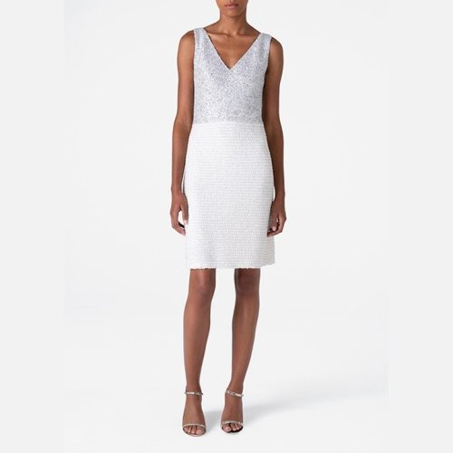 St.John/盛蔷亮片宴会V领无袖短款女士连衣裙K1200S1