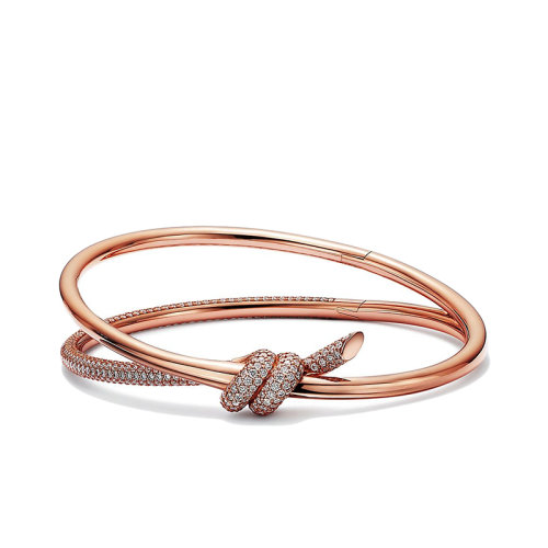Tiffany & Co./蒂芙尼 22春夏新款N?ud系列 18K金玫瑰金镶钻绳结双行铰链手镯GRP11993
