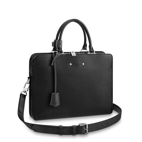 Louis Vuitton/路易威登 22春夏新款ARMAND系列 男士黑色粒面牛皮革银扣配可拆卸吊饰肩带单肩斜挎手提公文包M54381