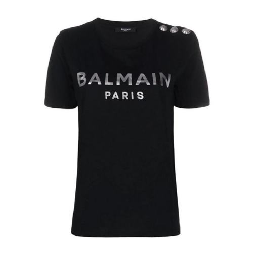 BALMAIN/宝曼 女士黑色棉质短袖T恤 TF01350 I414 EAC PLFSX