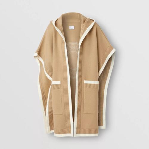  BURBERRY 22年秋冬 女士 徽标图案羊毛混纺提花连帽披肩 80315821 预定商品1-3周发货