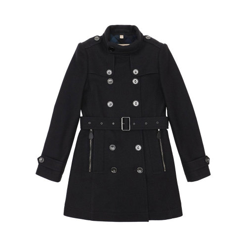 BURBERRY/博柏利 女士黑色羊毛混纺聚酰胺中长款风衣外套 3945927