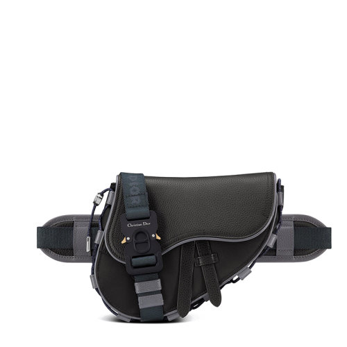 DIOR/迪奥 SADDLE系列 SACAI联名男士迷你黑色科技面料和粒面小牛皮单肩斜挎马鞍包1ADCA374USC_H15E
