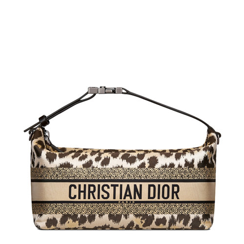 DIOR/迪奥 22秋冬新款Dioriviera系列 女士中号米色织物豹纹CD黑银搭扣手拿包S5554BLNC_M1M7