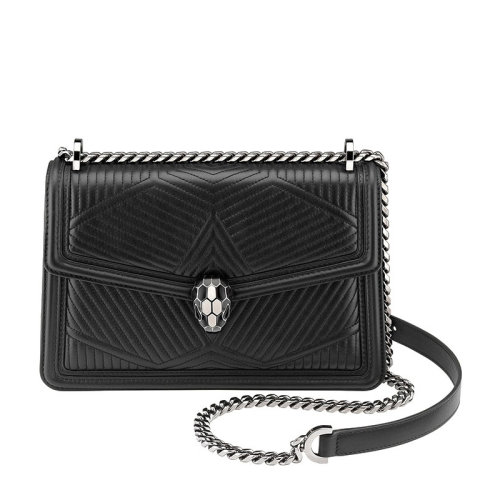 BVLGARI/宝格丽  Serpenti forever系列女士黑色小羊皮绗缝黑白珐琅鳞片蛇头按扣链条包单肩斜挎包女包 287371