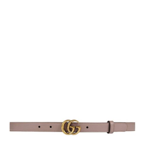 GUCCI/古驰 女士纯色皮革金色双GG板扣式时尚细款精致腰带皮带 409417-AP00T 多色可选
